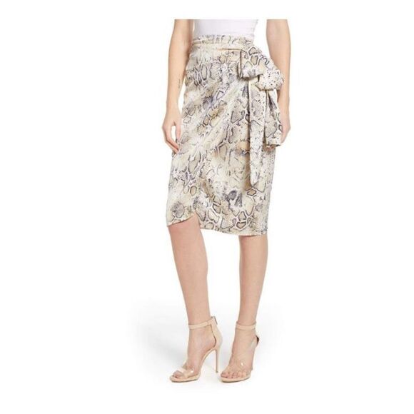 J.O.A Wrap Snakeskin Print MIDI Skirt M Cream/Black‎ - Picture 1 of 11